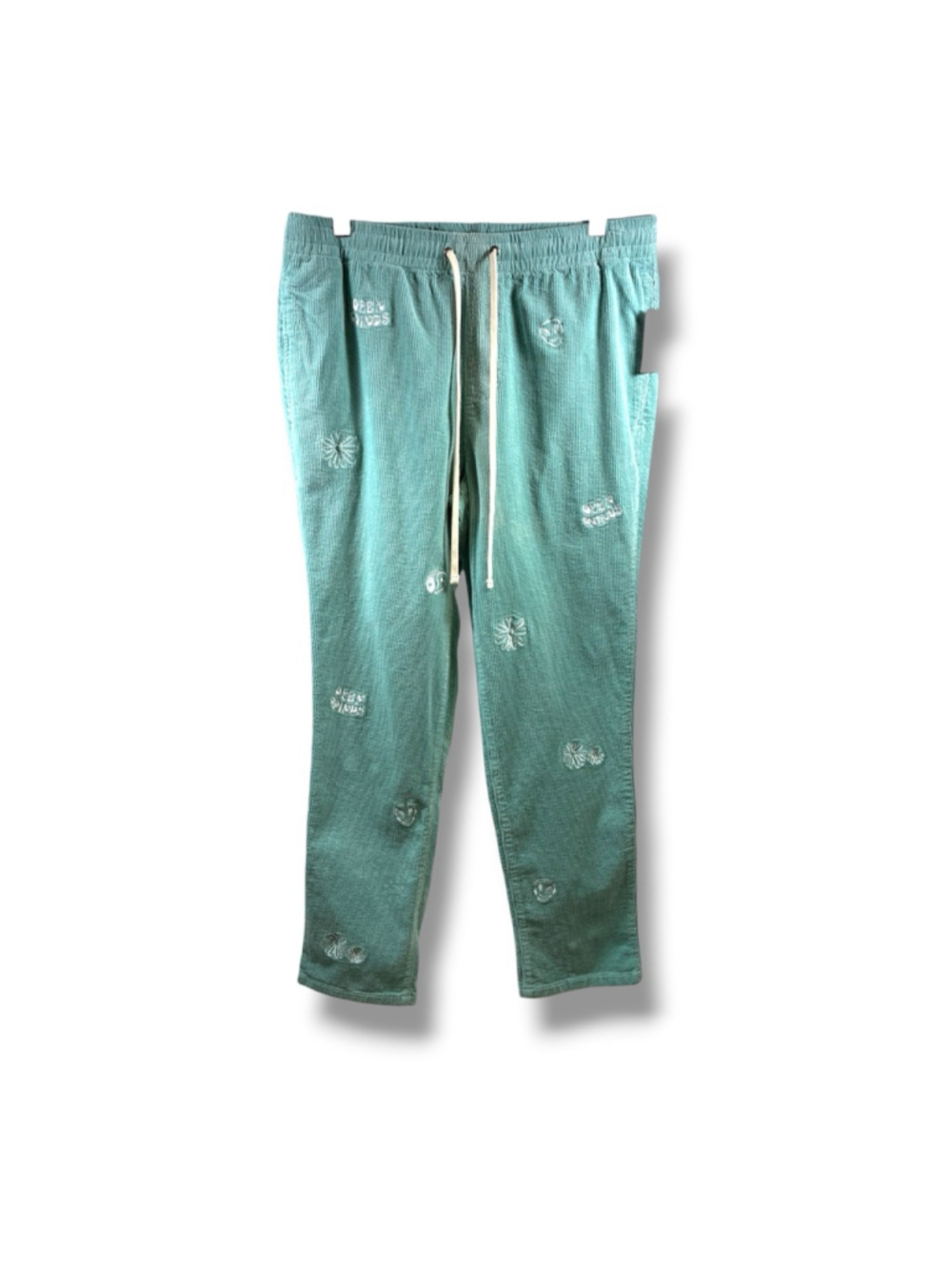 PacSun Embroidered Corduroy Slim Pants in Aqua with White Embroidery Size M
